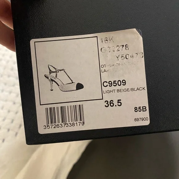 Chanel Black and Tan T-Strap Shoes w/Round Grosgrain Cap Toes and Pearl - Picture 5 of 14